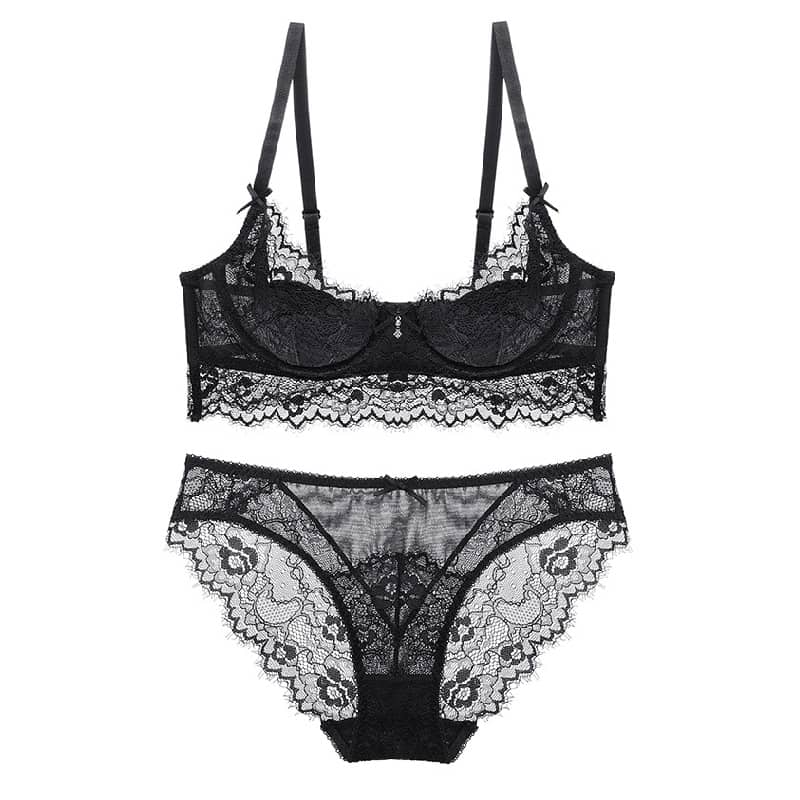 Shirley Transparent Lace Bra Set (Black) – Petite Cherry